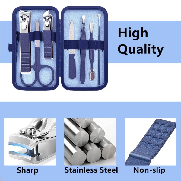 Manikyrsett for menn og kvinner, neglesakssett 8 i 1, rustfritt stål, tå- og fingerneglsaks, personlig pleieverktøy