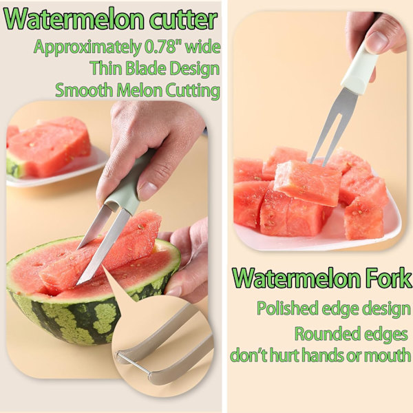 Vattenmelon Gaffel Slicer Cutter, Rostfritt Stål Vattenmelon Popsicle Cutter, Portabilitet Frukt Gaffel för Camping Köksredskap