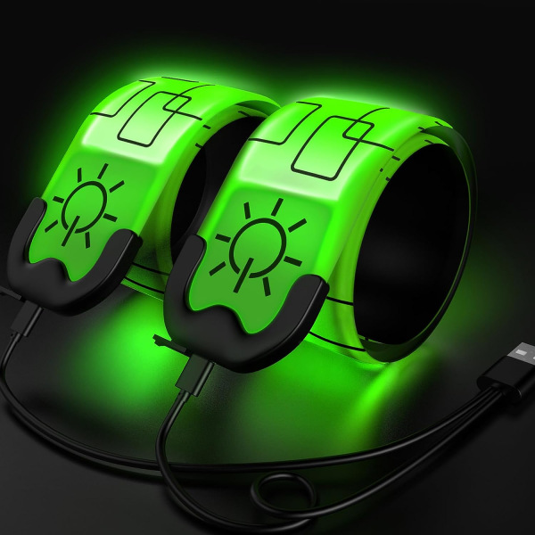 Led Armbånd til Løb, 2 Pakkeløb Lys til Løb Genopladelige Reflekterende Løb Gear Lys Op Armbånd Høj Synlighed LED Armbåndslys green