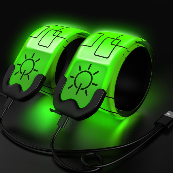 Ledarmband för löpning, 2-pack löparljus för löpare Uppladdningsbara reflekterande löparutrustning Light Up Armband LED-armbandsljus med hög synlighet green