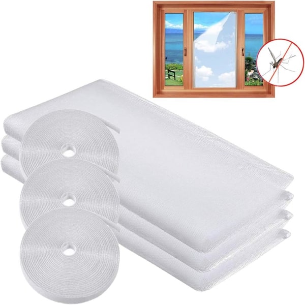 Fönstermyggnät, 3-pack flugnät för fönster, självhäftande insektsnät, 51x59 tum med kardborreband