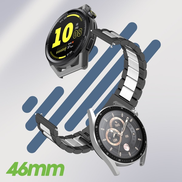 Hihna Huawei Watch GT Runnerille, teräksinen solki, musta/hopea