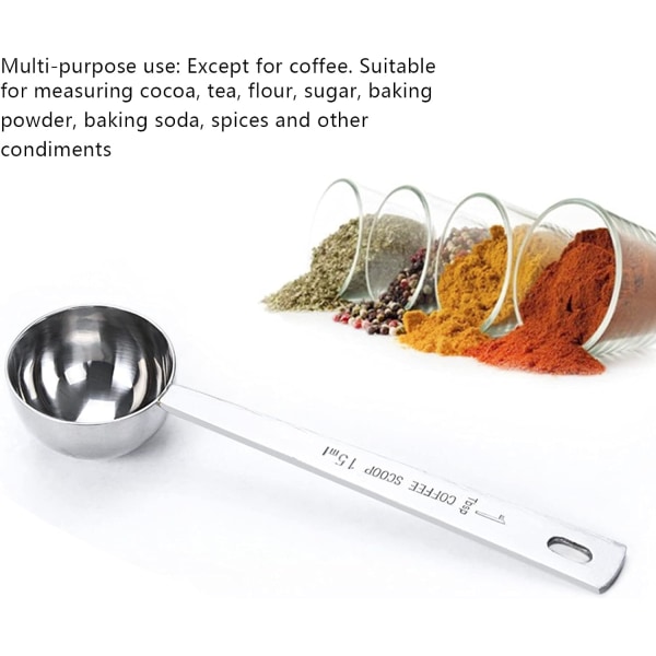 2-delt rustfrit kaffemåleske i rustfrit stål, kaffeske 1 spiseske, kaffeske med langt håndtag