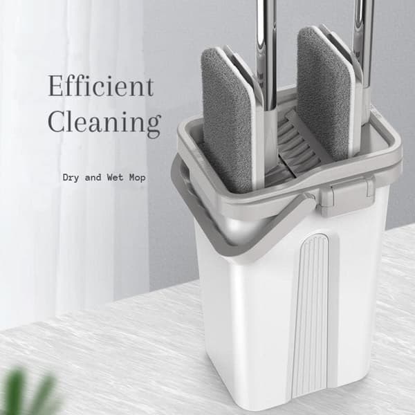 FLAT MOP NYHET! Overlegen solid og sterk, enkel og grei klemmebøtte, flat mopp med 8 puter inkludert erstatning 10 minutter
