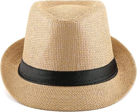 1 stk. Panama Sommer Fedora Trilby Stråhatte Solhatte til Mænd Kvinder Strandhat Klassisk (Khaki)