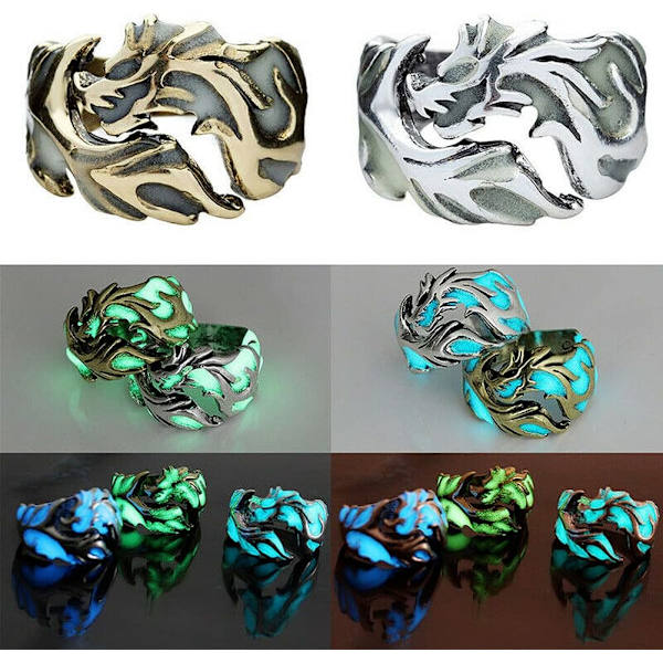 Cool Justerbar Mænd Glød I Mørke Punk Vintage Lysende Drage Ring Smykker