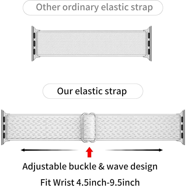 Stretchy Solo Loop-rem kompatibel med Apple Watch -band 38mm 40mm 41mm, justerbar nylon för iWatch, vit