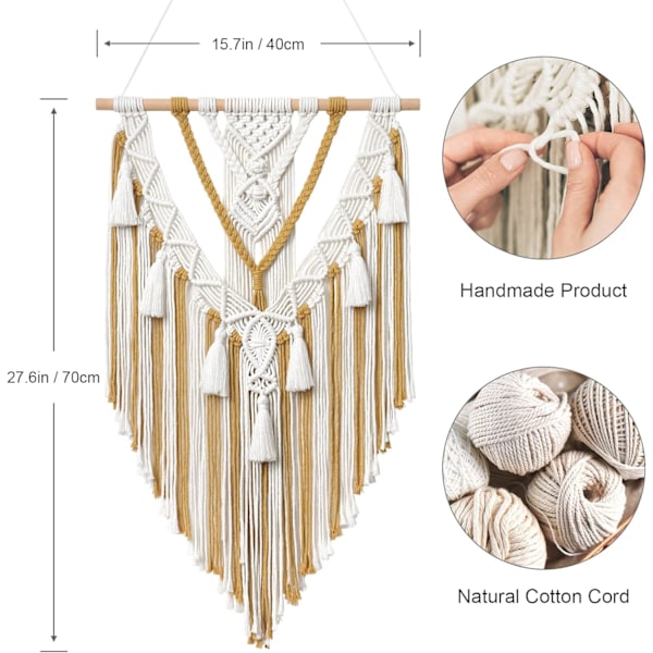 Makrame-seinävaate Boho Geometrinen Kudottu Tapetti Beige & Keltainen Puuvilla Käsintehty Bohemian Taidekoriste