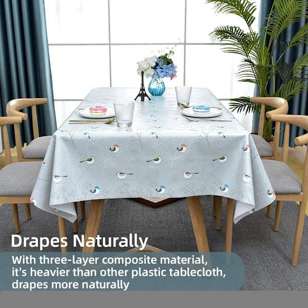 Dukduk avtorkbar PVC plast vattentät rektangulär bordsduksskydd för kök picknick inomhus utomhus (fåglar, 137x185 cm)