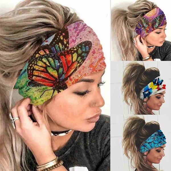 Bred bohemisk pannband bandana fjäril elastiskt spänne hår bandana yoga löpning sport pannband hår accessoarer 1 st