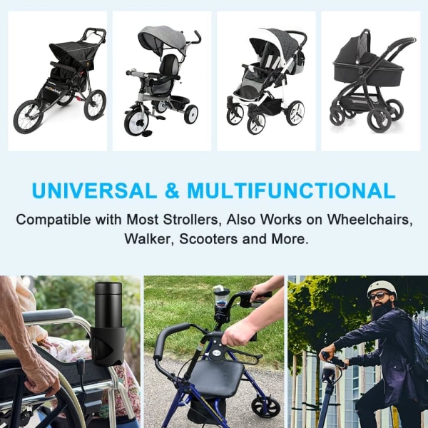 Mugghållare för barnvagn Barnvagnstillbehör, Universal Mugghållare för sittvagn/barnvagn, ABS justerbar organizer för barnvagn, med krok