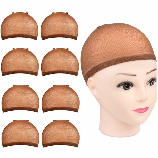 8 st perukmössa set, mörkbrun perukstrumpa