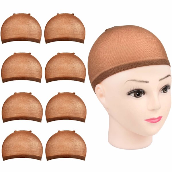 8pcs wig cap set, dark brown wig stocking cap