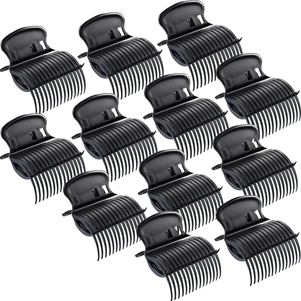 Varme rulle clips hår krølle claw clips udskiftning rulle clips til kvinder piger hår sektion styling (12 stk, sort)