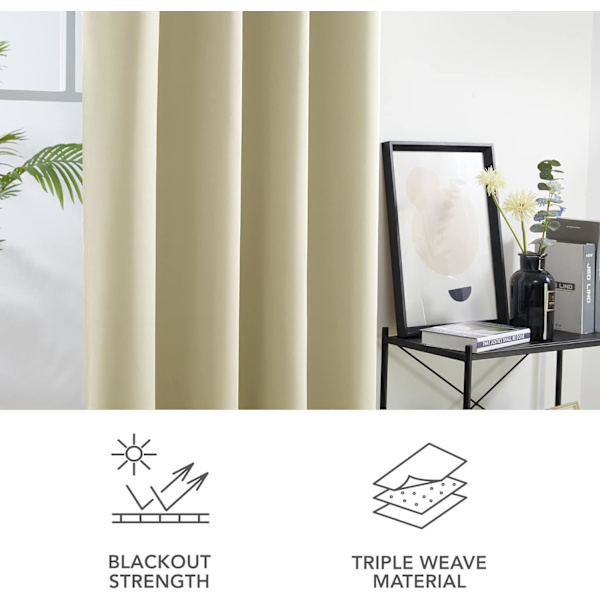 Blackout-gardiner i beige, supermyke vindusbehandling, termisk isolerte gardiner med hemper for stue, 46 x 54 tommer, 2 paneler