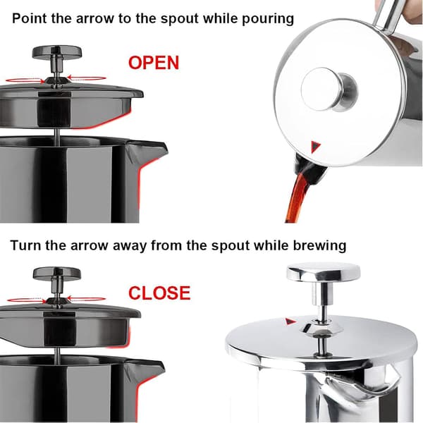 350ml/800ml/1000ml Fransk Press Kaffemaker Rustfritt Stål Dobbeltvegget Isolert Kaffemaker Potte 800ML