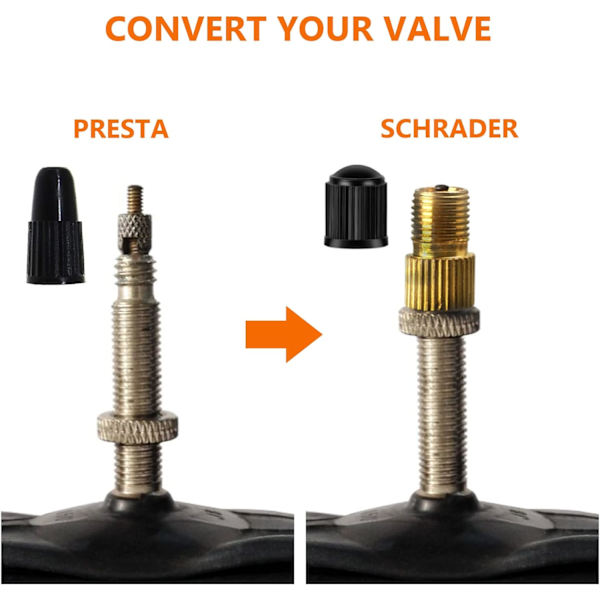 Mässingadapter för Presta-ventil (5-pack + 10 lock)