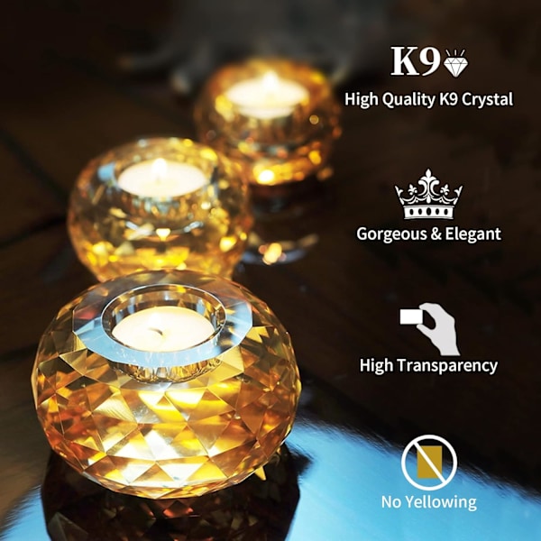 3 Krystallkule Lysestaker, Klare Glass Teelys Lysestaker for Julsseremoni Bord Hjemmedekorasjon Husvarmingsgave