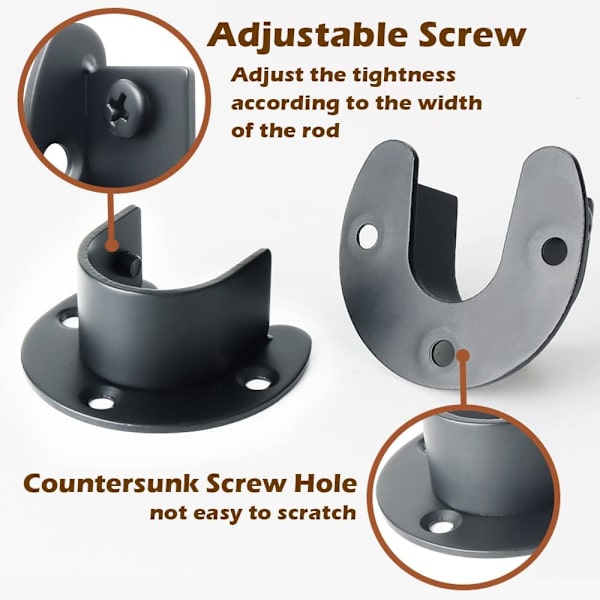 4 st Klädstångs Sockets U-formad Fläns Stånghållare Heavy Duty Klädstång Ändstöd, Dia 26mm, Rostfritt Stål Matt Svart