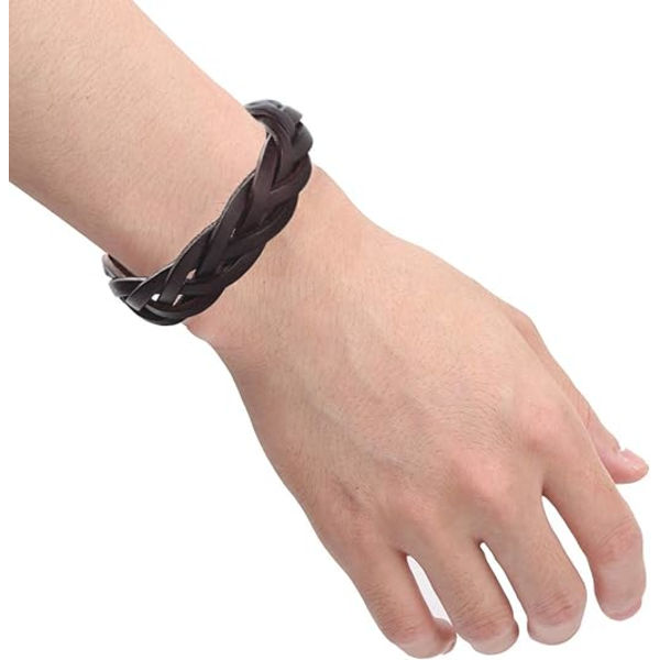 Läderarmband Flätad sportig bred handledsrem Herr- och dam punk smycken, svart