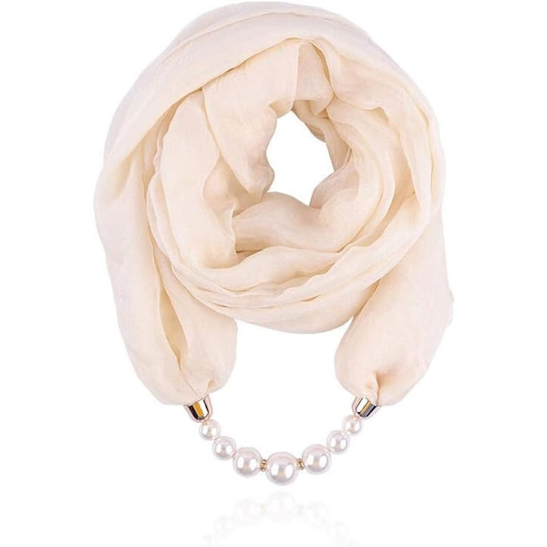Damhalsdukar Multifunktionell Unik Hänge Halsduk Halsband Snygg Infinity Halsduk med Smyckesaccessoar（Beige）