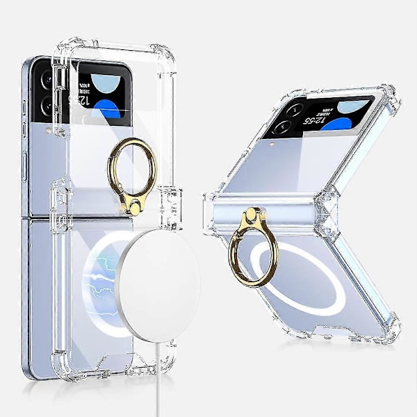 Magneettinen Magsafe-kotelo yhteensopiva Samsung Galaxy Z Flip 4:n kanssa, kirkas TPU all-inclusive -kotelo rengaspidikkeellä ja saranalla