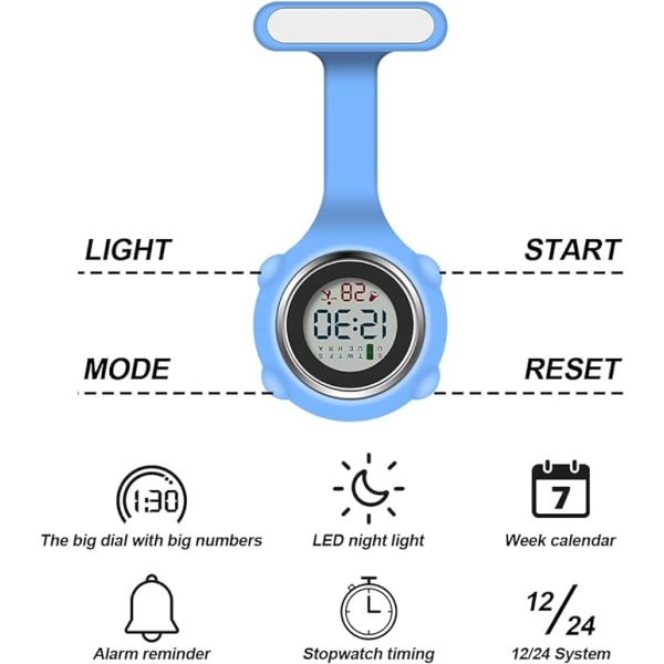 Sygeplejerskeur Sygeplejerskeur i silikone med klip Sygeplejerskelomme FOB-ur Hængende lomme broche Fob-ur til sygeplejerske læge blå