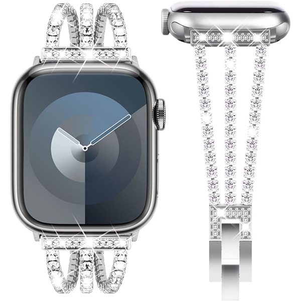 Kompatibel med Apple Watch-armband 42mm 44mm 45mm 49mm, damarmband med glittrande kristaller, ersättningsarmband i silver 42/44/45/49MM