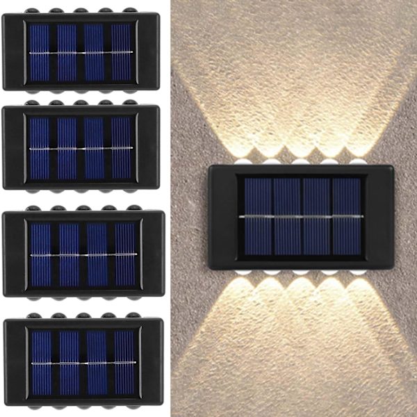 4-pack solcellslampor för utomhusbruk, 10 LED solcellslampor för staket, solcellslampor för utomhusbruk, vattentäta upp- och nedåtriktade lampor, varmvitt