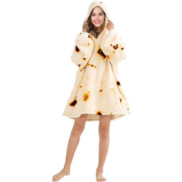 Oversized bærbare tæpper, blødt plys trykt Sherpa tæppe sweatshirt med lommer, one size fits all Pancakes