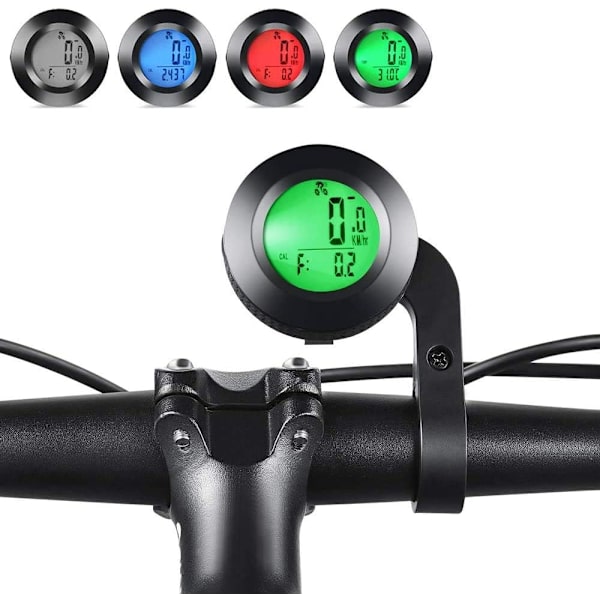 3 farvet LCD baggrundsbelyst rund cykel speedometer, multifunktionel vandtæt cykel kilometertæller speedometer