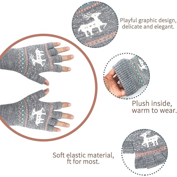 Unisex Vinterhalvfingerhandskar Varma Vinter Pekskärm Handskar Stretch Stickade Skrivhandskar Gray