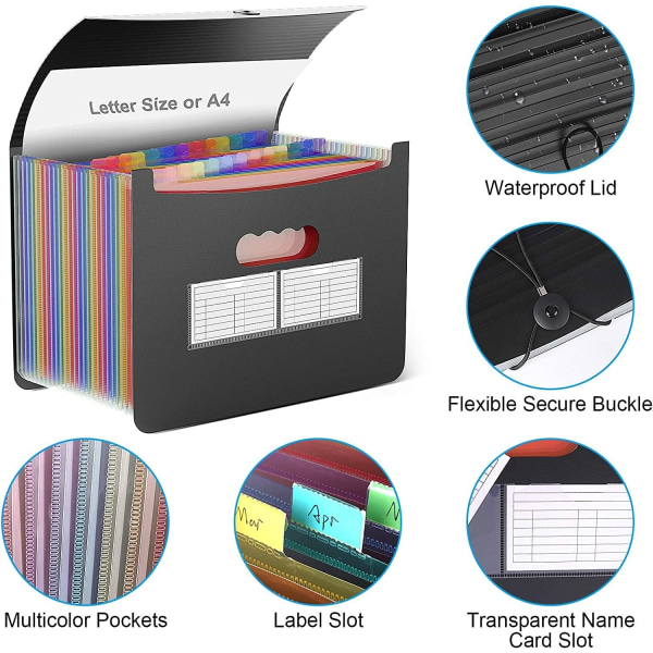Filorganisatorer, 24 lommer arkiveringsbokse dokumentorganisator, filmappe, harmonika A4 skrivebordsmapper