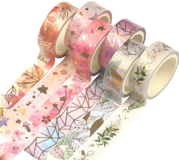 Tejpset, dekorativ tejp, pysselmaterial för DIY, Bullet Journal, pyssel, presentinslagning, scrapbooking (6 rullar)