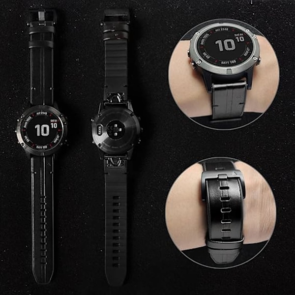 For Garmin Fenix 7/Fenix 6/Fenix 5/EPIX 2 urrem, Quick Fit 22mm blød ægte læder med silikone svedtæt armbåndsrem