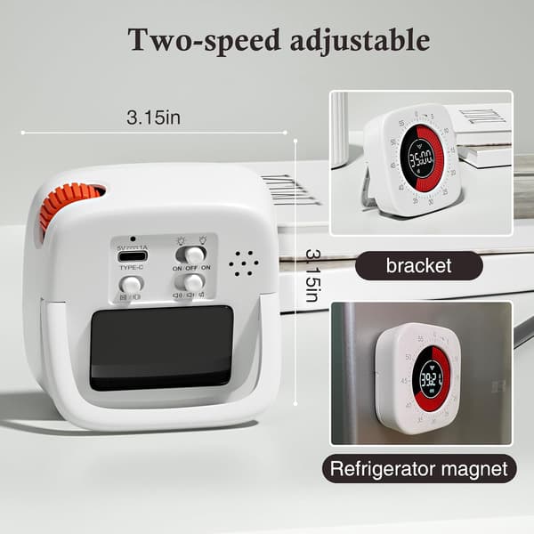 Visuell Timer Oppladbar, med 4 Alarmmoduser, Forbedret 60 Minutters Tidsmåling & Nedtellingstimer, for Barn Matlaging Kontor (Hvit)
