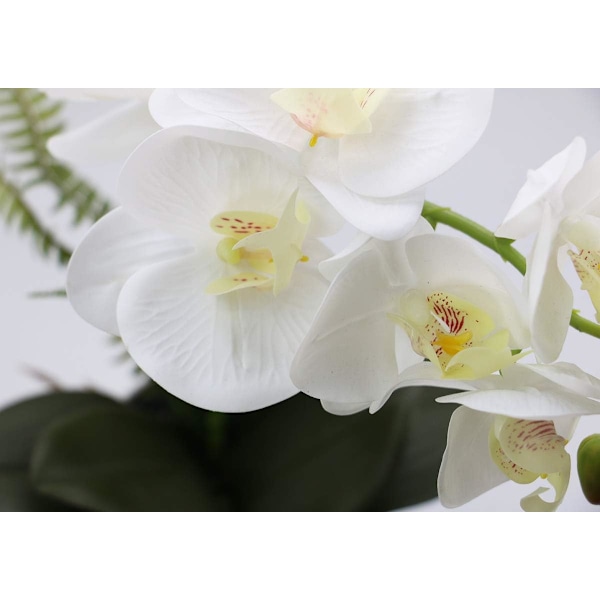 Vit Konstgjord Orkidé i Vit Kruka, Vit Phalaenopsis Orkidé Badrum Inomhus Dekoration