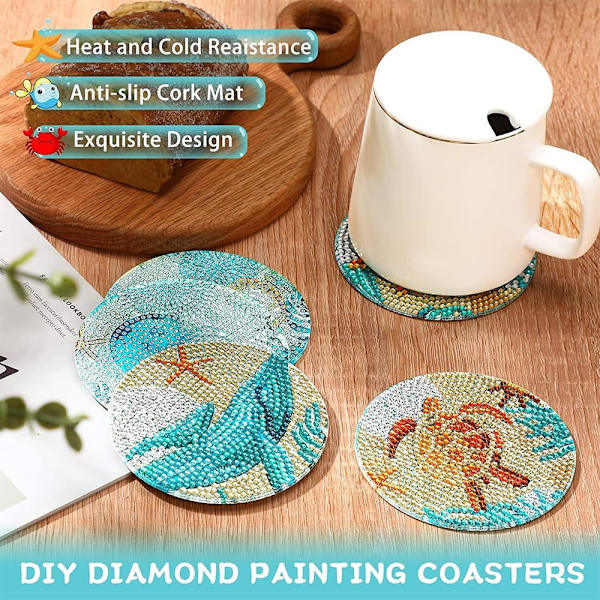 Underlägg, pyssel för vuxna, diamanter för pyssel, DIY-underlägg med undervattensvärldar för eftermiddagste, familjesammankomster och julmiddagar (blå)