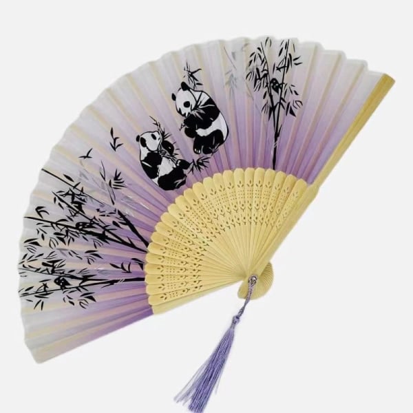 Vikbar handfläkt - klassisk trendig panda med bambumönster handhållen hopfällbar fläkt, handhållna fläktpresenter för kvinnor för män (1pack）