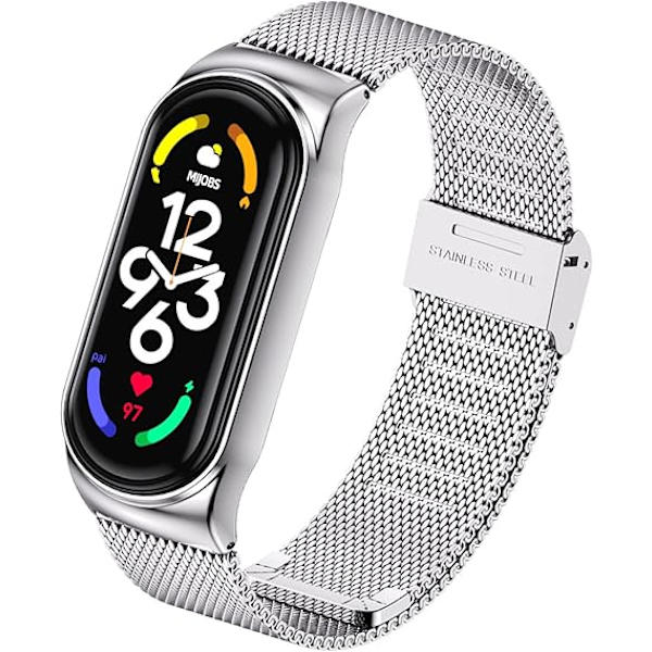 Rem for Xiaomi Mi Band 6/Mi Band 5/Mi Band 4/Mi Band 3, 1 stk justerbar sportsrem i rustfritt stål, sølv