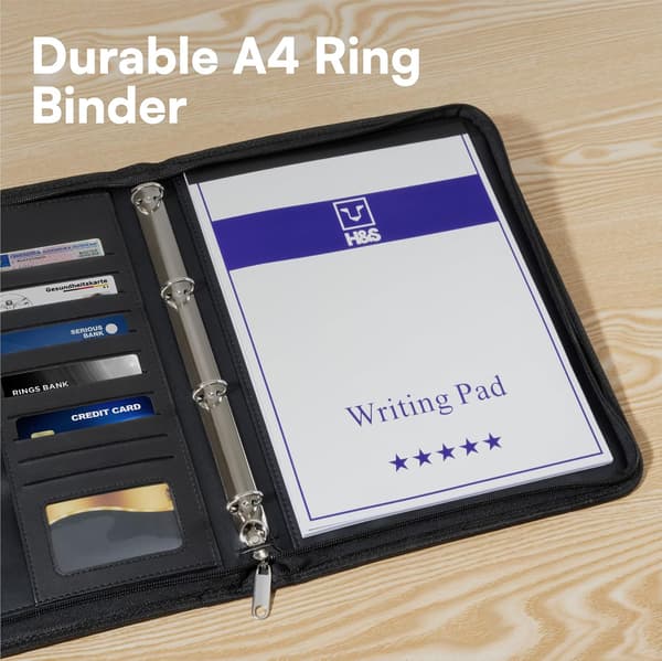 Mappe med lynlås A4, mapper i kunstlæder til dokumenter med ringbind til arbejde eller forretning Dokumentholder Padfolio Etui