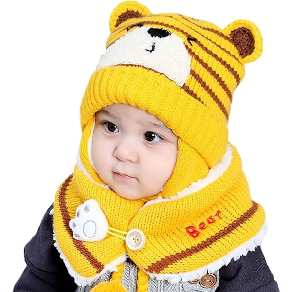 Söt stickad mössa och halsduk set för babypojkar och flickor, höst vinter varm ullhalsduk mössa beanie