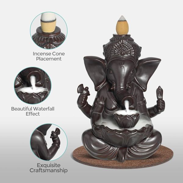 Vandfald Tilbageflow Røgelse Brænder Keramik, Håndlavet Røgelse Kegleholder Springvand, Aromaterapi Elefant Ornament