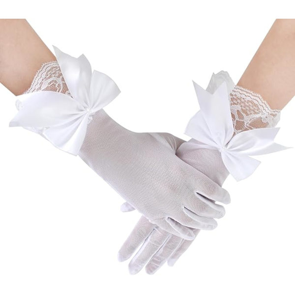 Par Hvite Bryllupshansker Korte Blonderhansker Brudeshansker Høy Elastisk Spandexhansker for Opera, Kveld, Bryllup, Fest, Middag