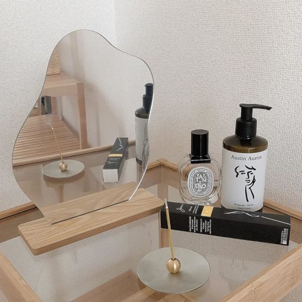 Sminkspegel, Ramlös dekorativ sminkbordsspegel Makeup Oregelbunden form med träfot