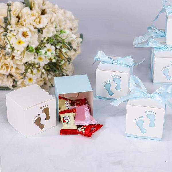 Papperspresentaskar Candy Chokladgåvor Festfavoriter för Babyshower Födelsedag Dop Barn Nyfödd Fest Bröllop, 50 st Godispåsar