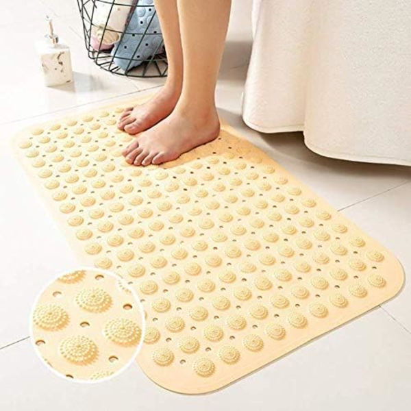 Populær stærk skridsikker brusebadsmåtte badeværelsessikkerhed gummisugkopper (beige, 36 cm x 71 cm)