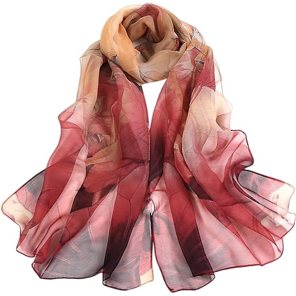 Georgette Chiffon Scarf Kvinnor Lång Scarf Blommönster B