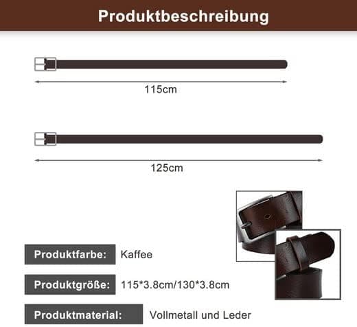Äkta läder, 115 cm metall herr bälte, längden kan förkortas