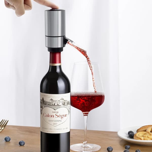 Elektrisk Vinlufter, Smart Vindispenser med Rustfritt Stålrør, Beste Vin Gaver (Batteridrevet - Rustfritt Stål med Base)